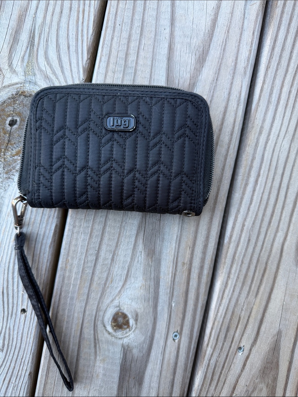 lug Black Quilted Zip Wristlet Card Holder